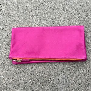 Clare V Pink Foldover Leather Clutch